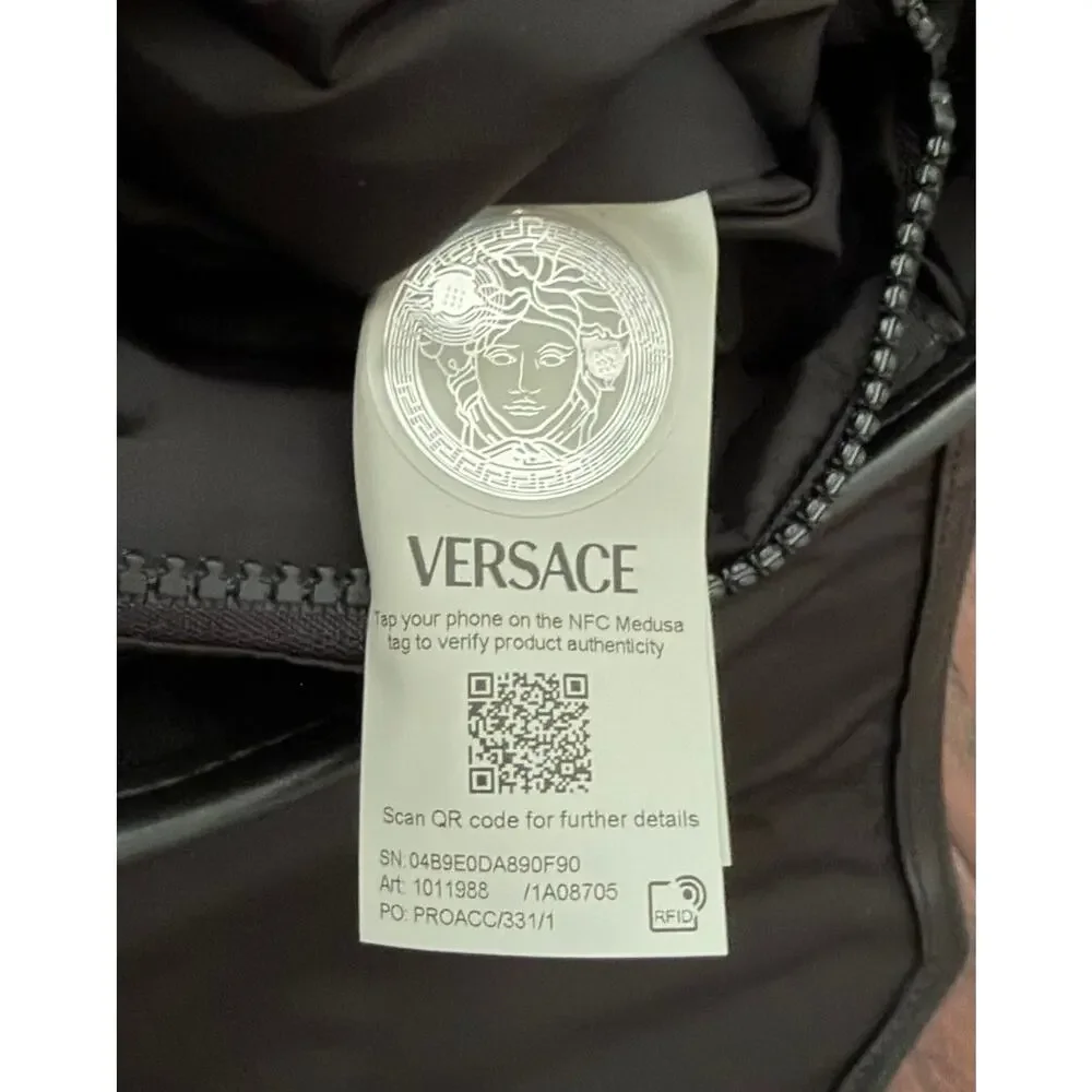 $1,575 NWT Versace Men's Barocco Jacquard Nylon Greca Buckle Messenger Bag
